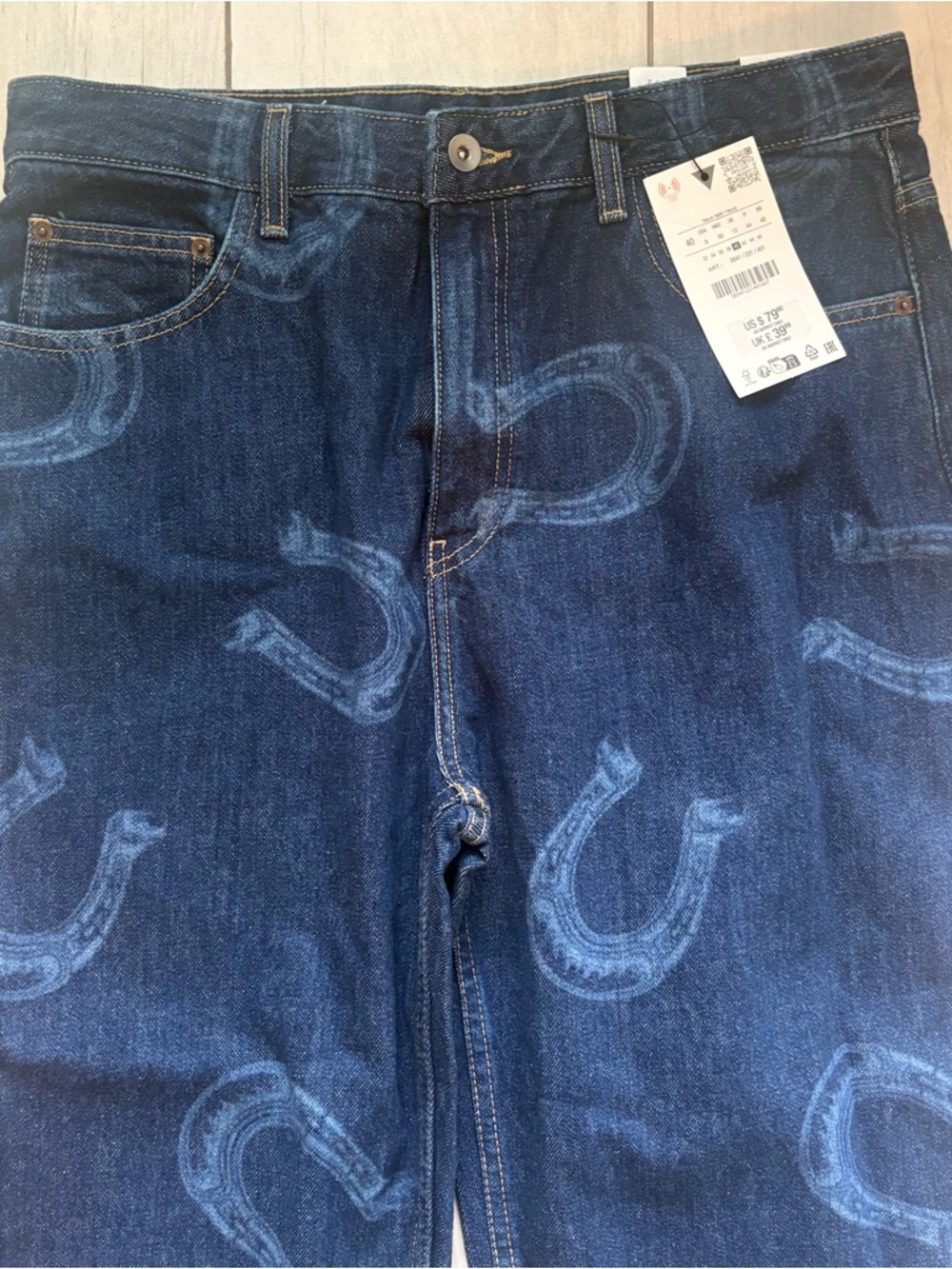NWT Zara High Waist Barrel Jeans Horseshoe Womens 8 Blue Coastal Cowgirl Western - Picture 2 of 10